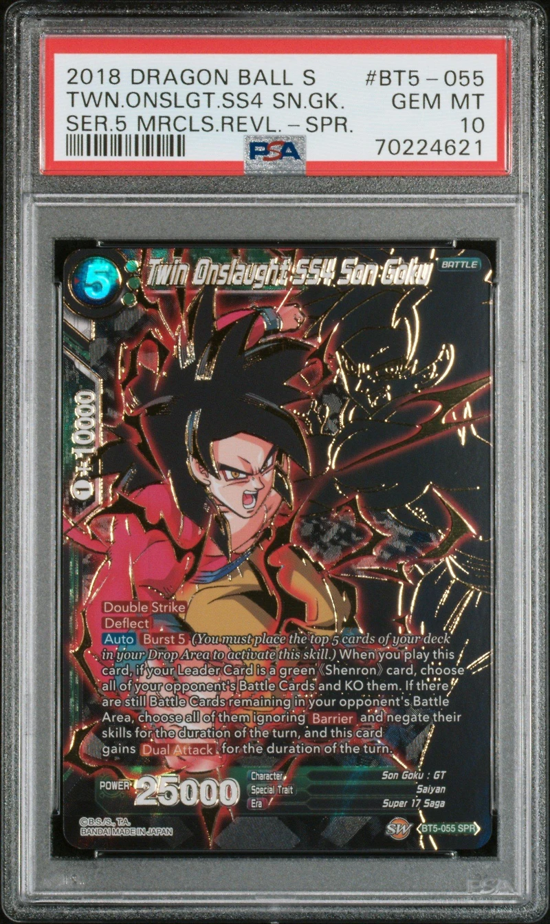 2018 Dragon Ball Super Card Game Series 5 Miraculous Revival Bt5-055 Twin Onslaught Ss4 Son Goku Special Rare PSA 10