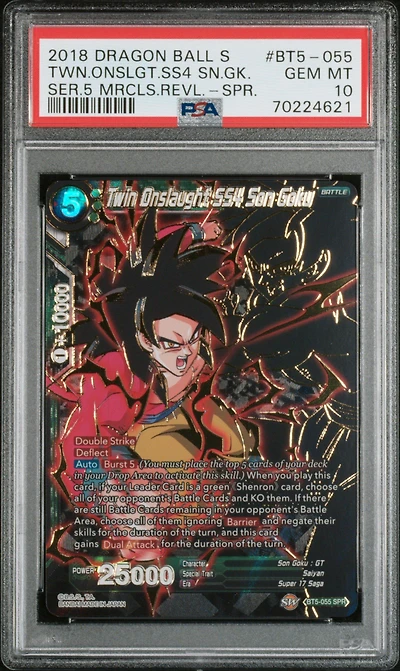 2018 Dragon Ball Super Card Game Series 5 Miraculous Revival Bt5-055 Twin Onslaught Ss4 Son Goku Special Rare PSA 10