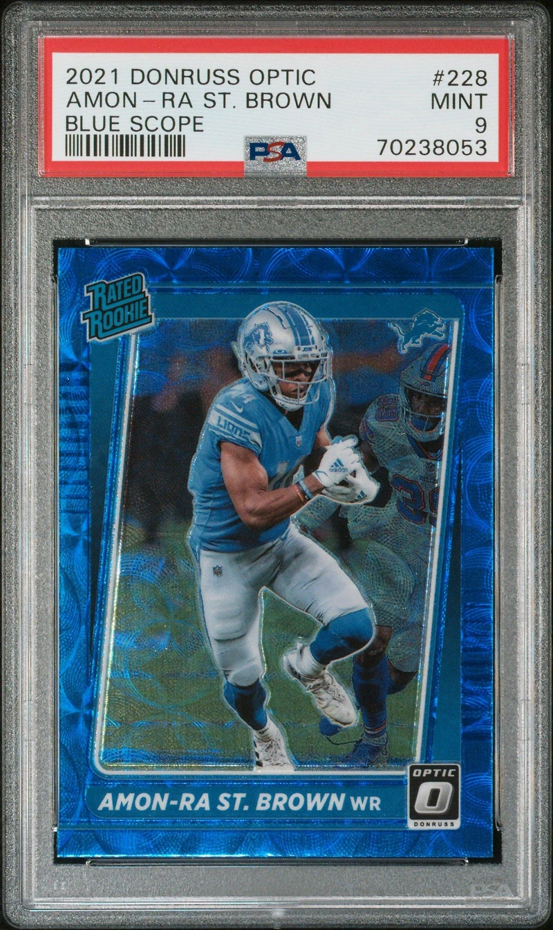 2021 Panini Donruss Optic 228 Amon-ra St. Brown Blue Scope PSA