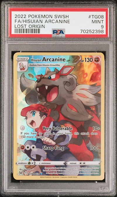 2022 Pokemon Sword & Shield Lost Origin Tg08 Full Art/hisuian Arcanine PSA