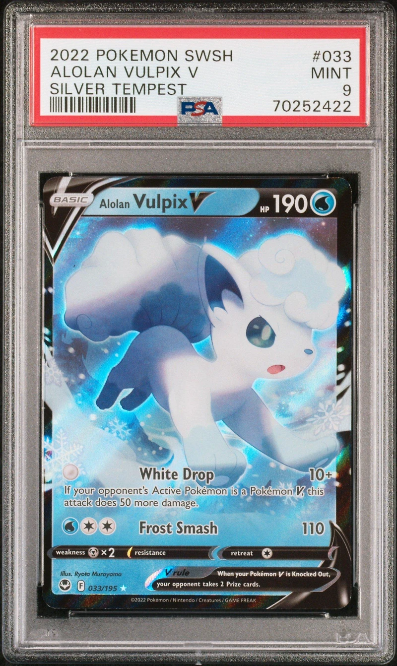 2022 Pokemon Sword & Shield Silver Tempest 033 Alolan Vulpix V PSA 9