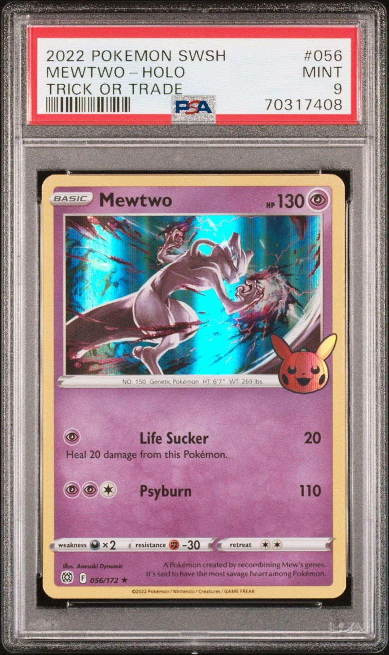 2022 Pokemon Sword & Shield Brilliant Stars 056 Mewtwo-holo Trick Or Trade 2022 PSA