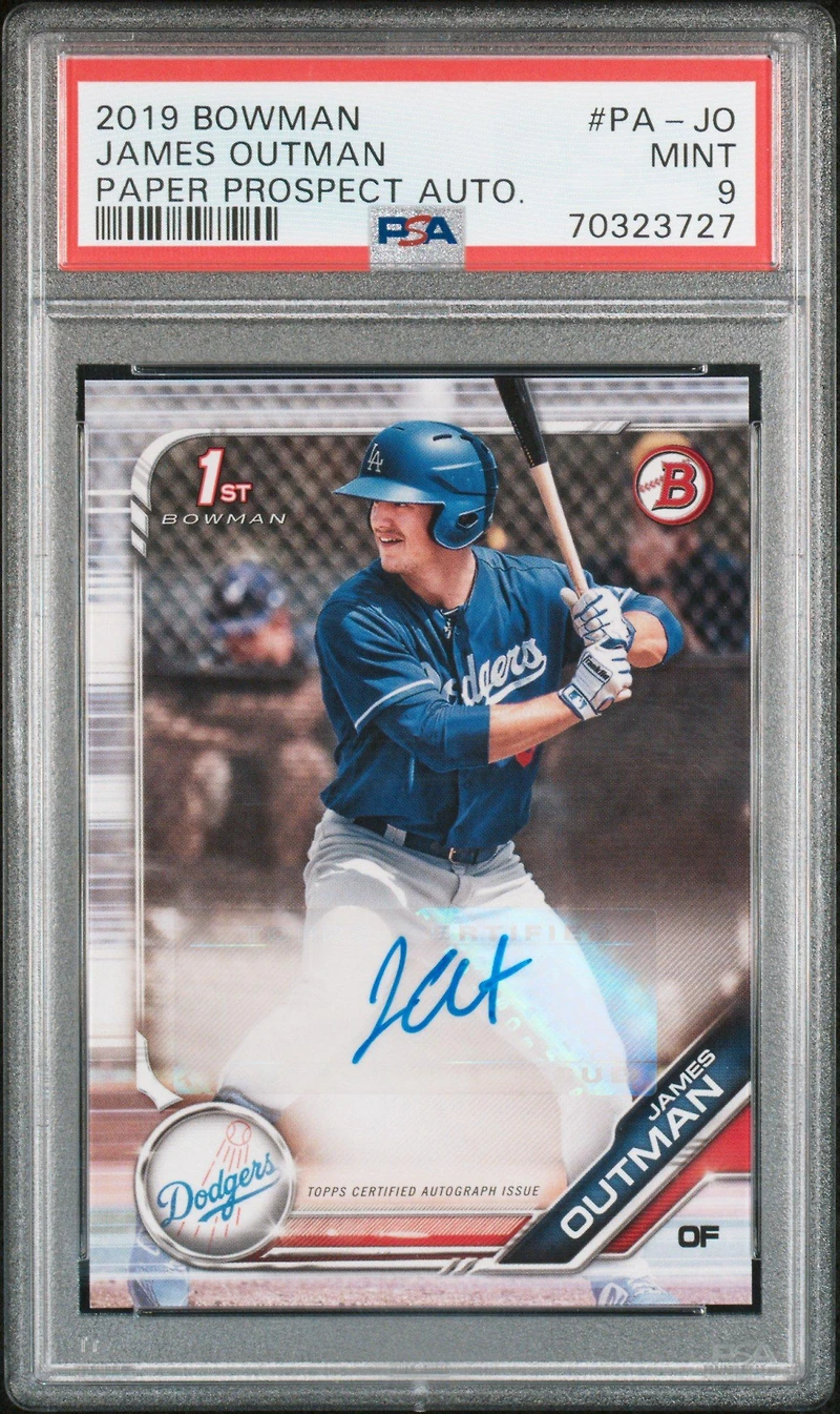 2019 Bowman Paper Prospect Autographs Pa-jo James Outman PSA 9