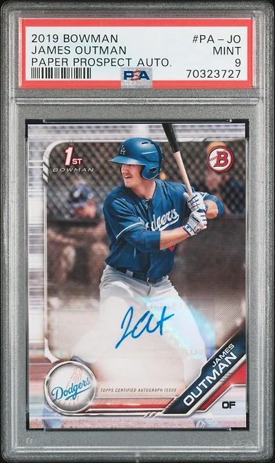2019 Bowman Paper Prospect Autographs Pa-jo James Outman PSA 9