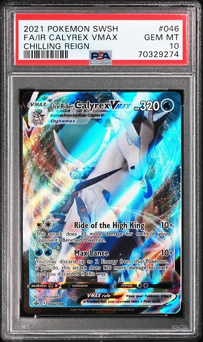 2021 Pokemon Sword & Shield Chilling Reign 046 Full Art/ice Rider Calyrex Vmax PSA