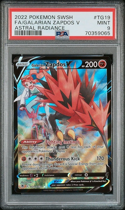 2022 Pokemon Sword & Shield Astral Radiance Tg19 Full Art/galarian Zapdos V PSA