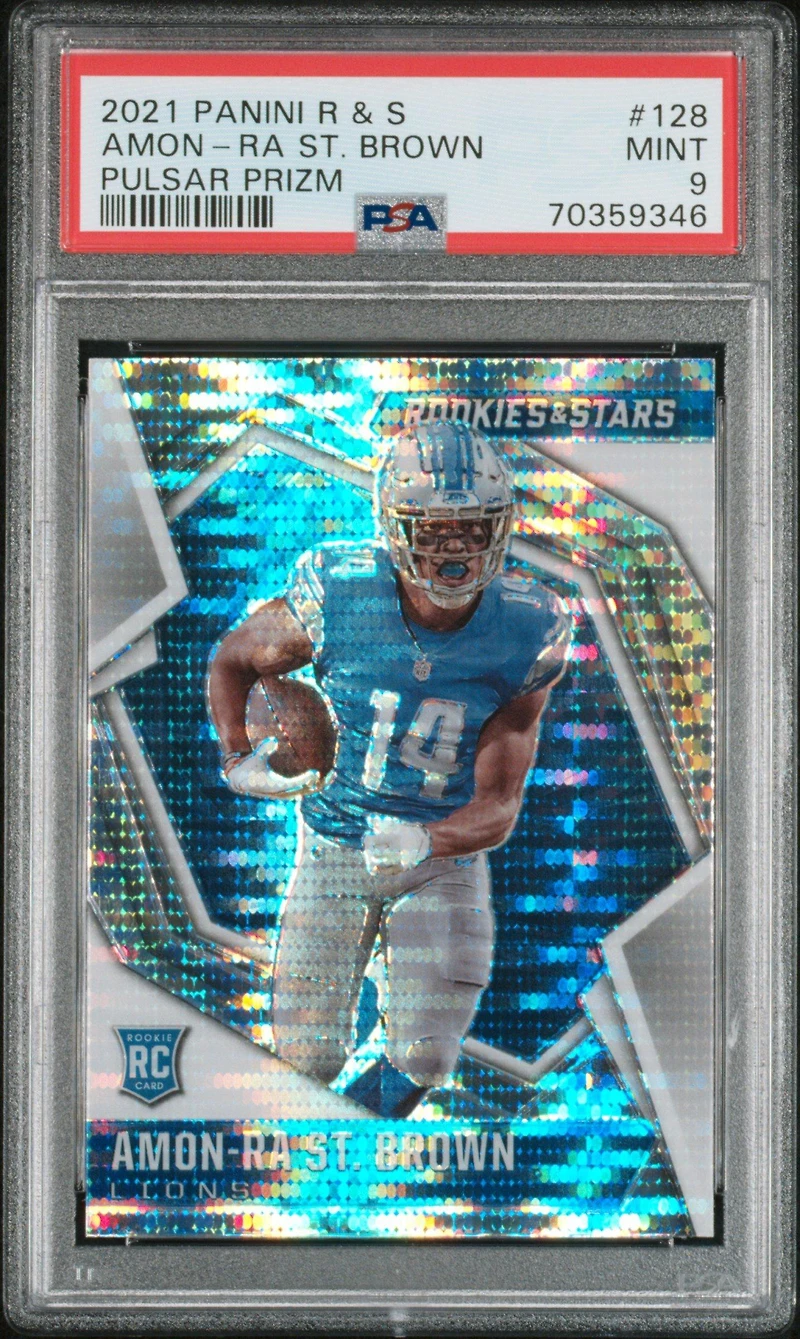 2021 Panini Rookies & Stars 128 Amon-ra St. Brown Pulsar Prizm PSA 9