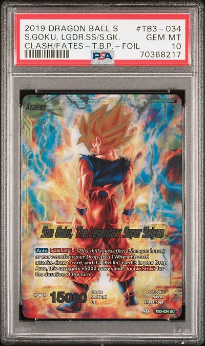 2019 Dragon Ball Super Card Game Themed Booster 3 Clash Of Fates Tb3-034 Son Goku/son Goku, The Legendary Super Saiyan Foil PSA 10