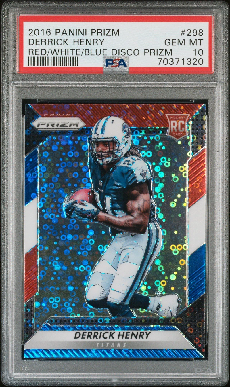 2016 Panini Prizm 298 Derrick Henry Red/white/blue Disco Prizm PSA 10