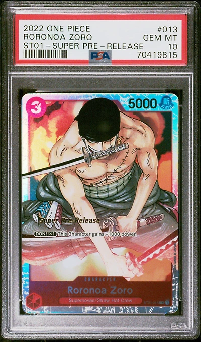 2022 One Piece Starter Deck-straw Hat Crew 013 Roronoa Zoro Super Pre-release PSA 10