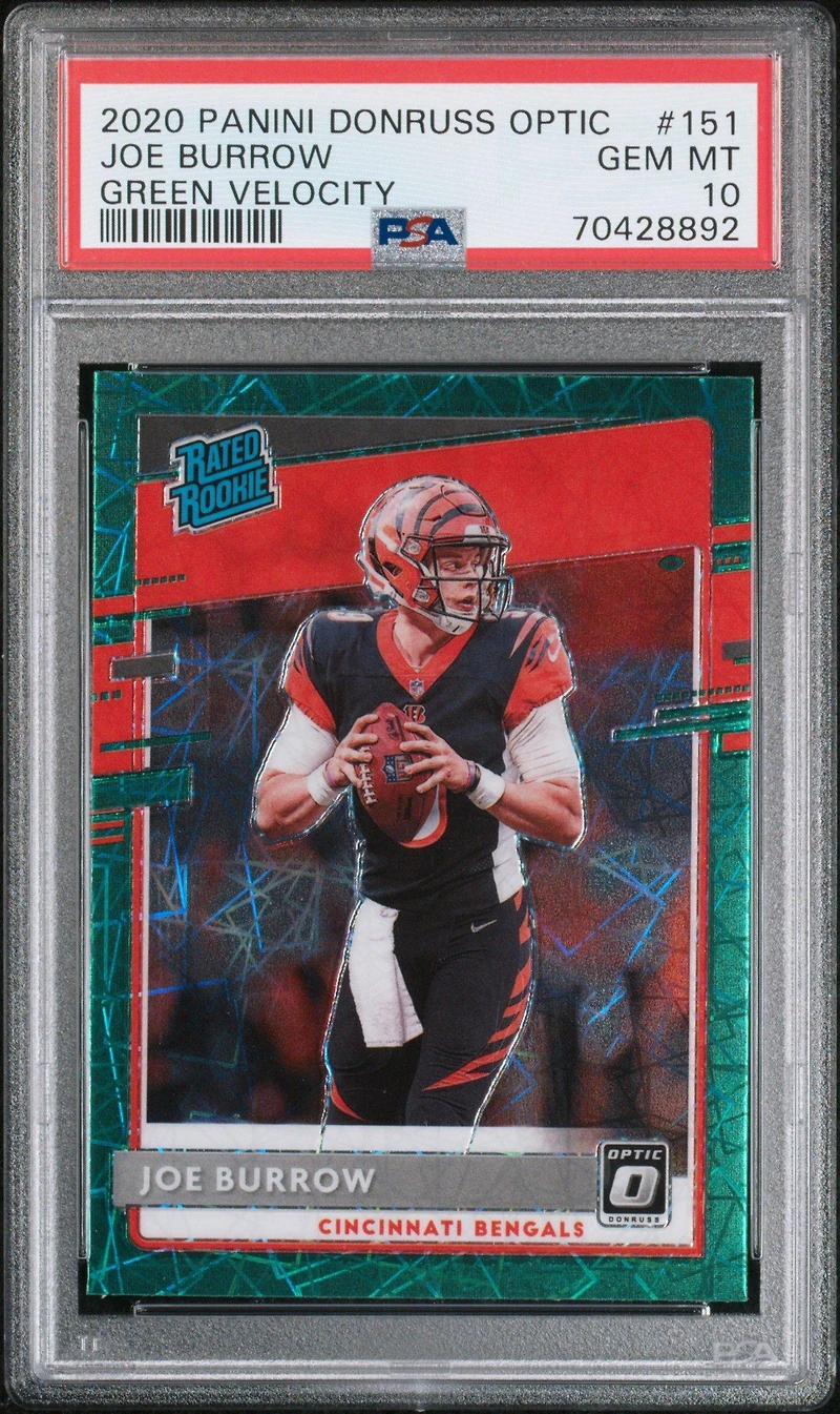 2020 Panini Donruss Optic 151 Joe Burrow Green Velocity PSA 10