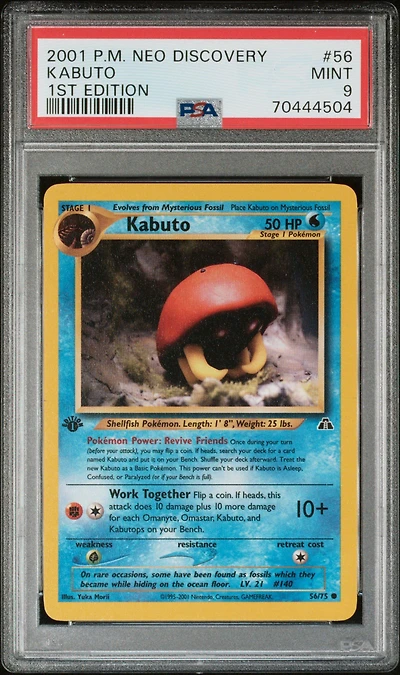 2001 Pokemon Neo Discovery 56 Kabuto 1st Edition PSA