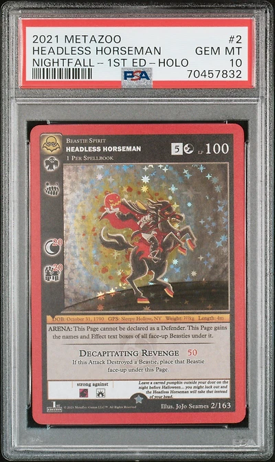 2021 Metazoo Nightfall 2 Headless Horseman-holo 1st Edition PSA 10