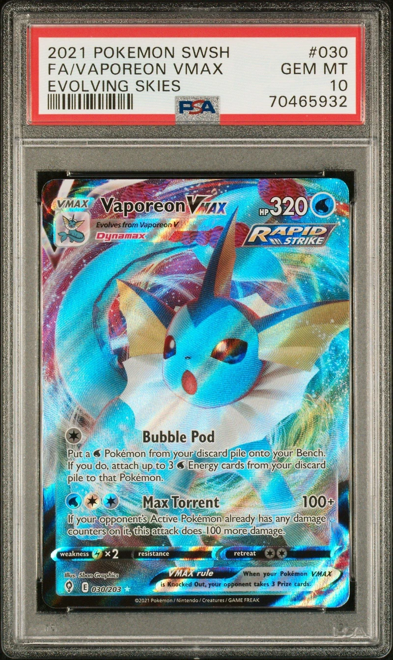 2021 Pokemon Sword & Shield Evolving Skies 030 Full Art/vaporeon Vmax PSA
