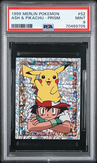1999 Merlin Pokemon S2 Ash & Pikachu-prism PSA 9