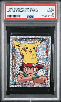 1999 Merlin Pokemon S2 Ash & Pikachu-prism PSA 9