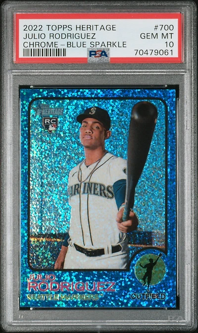 2022 Topps Heritage 700 Julio Rodriguez Chrome-blue Sparkle Refractor PSA 10
