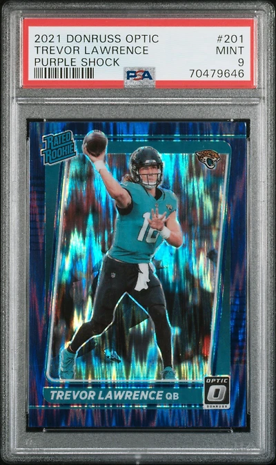 2021 Panini Donruss Optic 201 Trevor Lawrence Purple Shock PSA 9