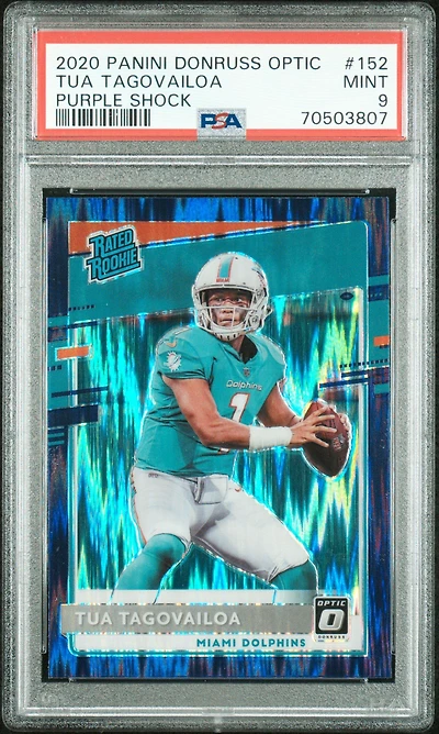 2020 Panini Donruss Optic 152 Tua Tagovailoa Purple Shock PSA 9