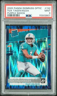 2020 Panini Donruss Optic 152 Tua Tagovailoa Purple Shock PSA 9