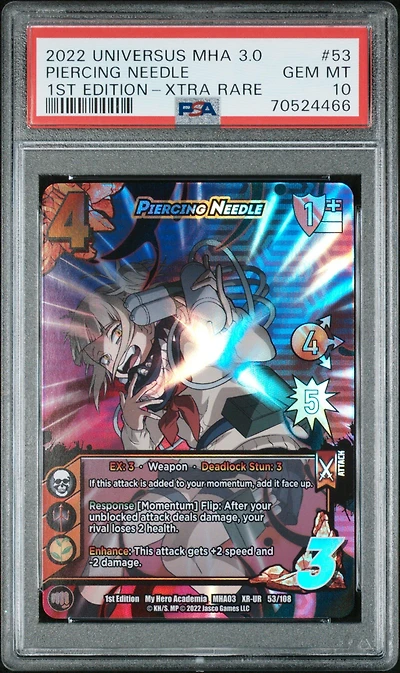 2022 Universus My Hero Academia Series 3.0 Heroes Clash 53 Piercing Needle 1st Edition-xtra Rare PSA 10