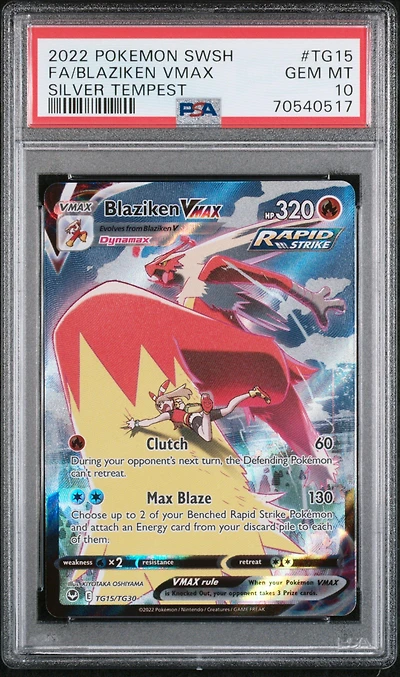 2022 Pokemon Sword & Shield Silver Tempest Tg15 Full Art/blaziken Vmax PSA