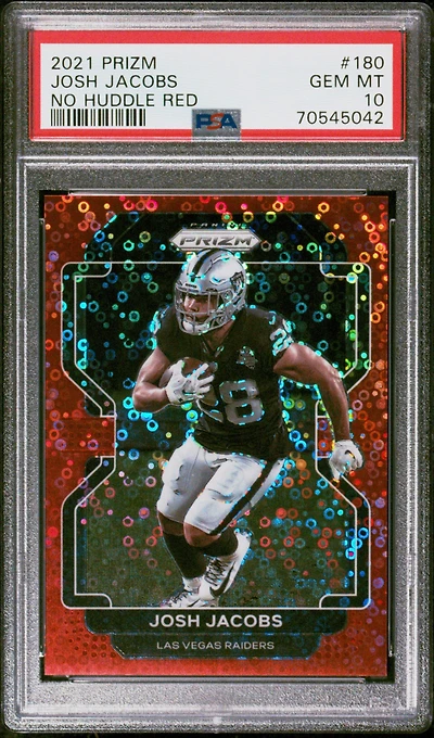 2021 Panini Prizm 180 Josh Jacobs No Huddle Red PSA 10