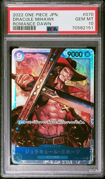 2022 One Piece Japanese Romance Dawn 070 Dracule Mihawk PSA 10