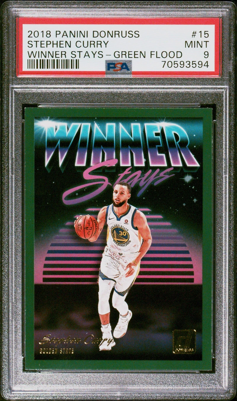 2018 Panini Donruss Winner Stays 15 Stephen Curry Green Flood PSA 9