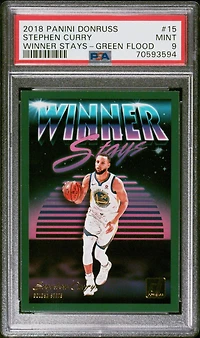 2018 Panini Donruss Winner Stays 15 Stephen Curry Green Flood PSA 9