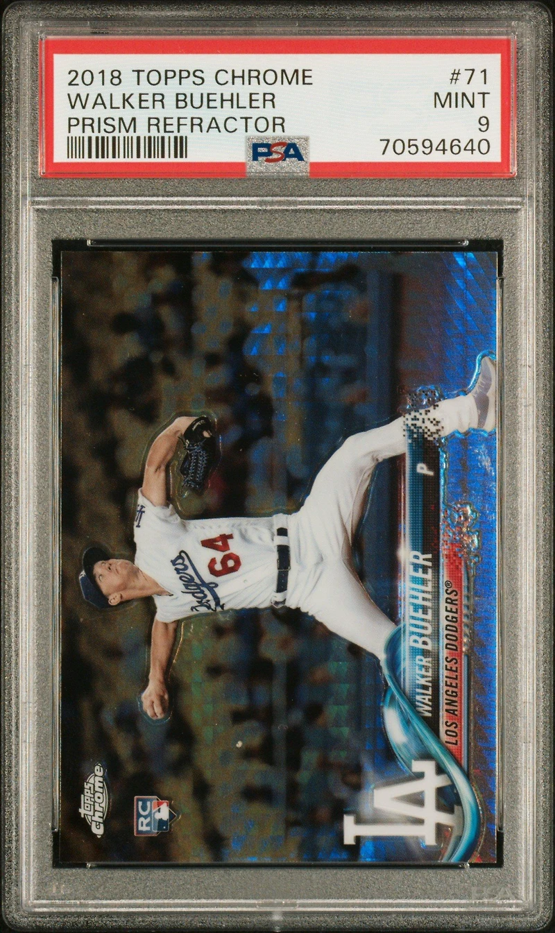 2018 Topps Chrome 71 Walker Buehler Prism Refractor PSA 9