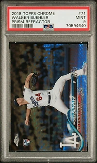 2018 Topps Chrome 71 Walker Buehler Prism Refractor PSA 9