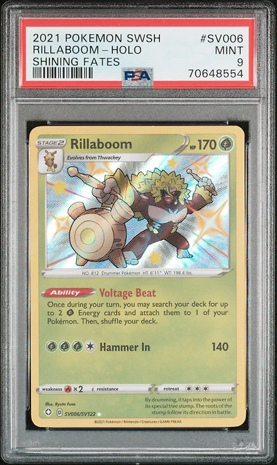 2021 Pokemon Sword & Shield Shining Fates Sv006 Rillaboom-holo PSA 9