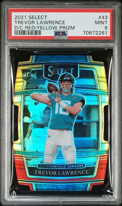2021 Panini Select 43 Trevor Lawrence Die-cut Red/yellow Prizm PSA 9