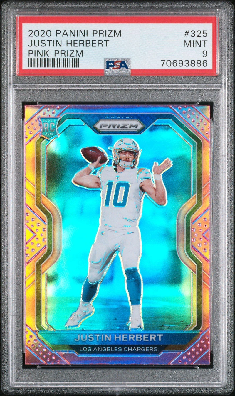 2020 Panini Prizm 325 Justin Herbert Pink Prizm PSA 9