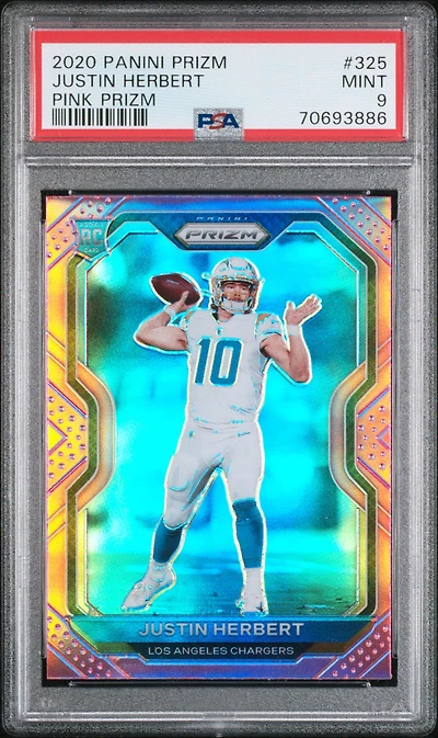 2020 Panini Prizm 325 Justin Herbert Pink Prizm PSA 9