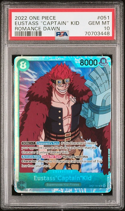 2022 One Piece Romance Dawn 051 Eustass "captain" Kid PSA 10