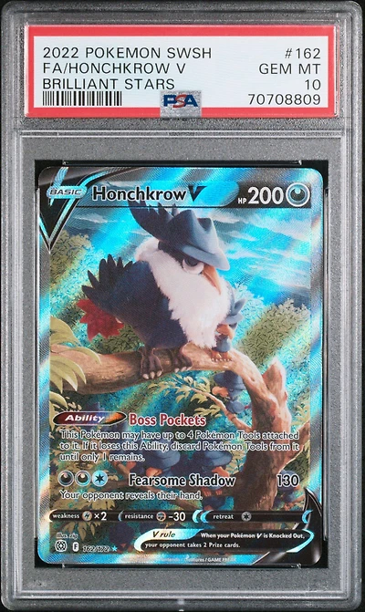 2022 Pokemon Sword & Shield Brilliant Stars Full Art/honchkrow V PSA