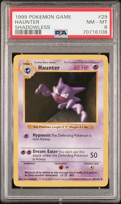 1999 Pokemon Game 29 Haunter Shadowless PSA