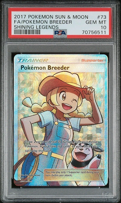 2017 Pokemon Sun & Moon Shining Legends 73 Full Art/pokemon Breeder PSA 10