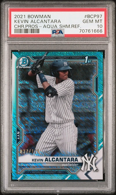 2021 Bowman Chrome Prospects Bcp97 Kevin Alcantara Aqua Shimmer Refractor PSA 10