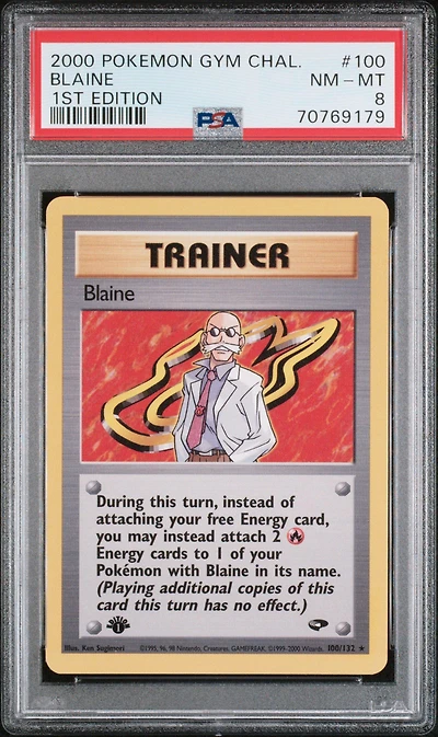 2000 Pokemon Gym Challenge 100 Blaine 1st Edition PSA 8