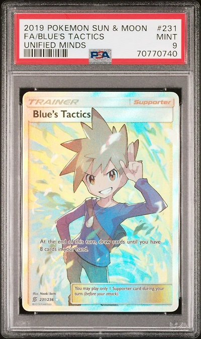2019 Pokemon Sun & Moon Unified Minds 231 Fa/blue's Tactics PSA 9
