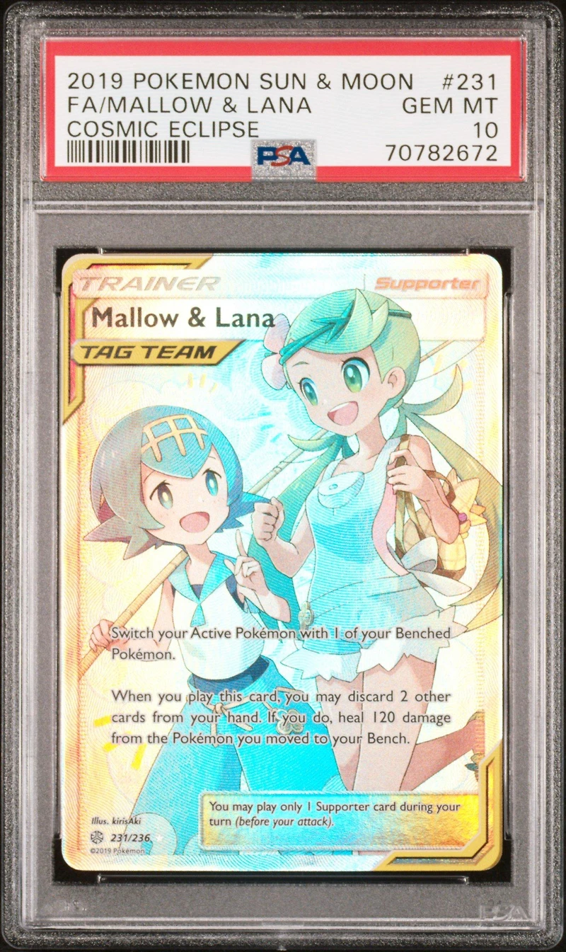 2019 Pokemon Sun & Moon Cosmic Eclipse 231 Full Art/mallow & Lana PSA 10