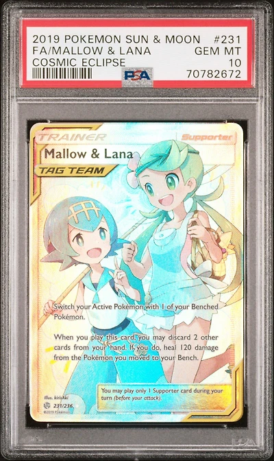 2019 Pokemon Sun & Moon Cosmic Eclipse 231 Full Art/mallow & Lana PSA 10