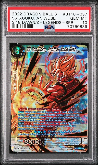 2022 Dragon Ball Super Card Game Series 18 Dawn Of The Z-legends Bt18-037 Ss Son Goku, Another World Blitz Special Rare PSA 10