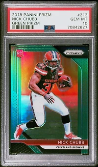2018 Panini Prizm 213 Nick Chubb Green Prizm PSA 10