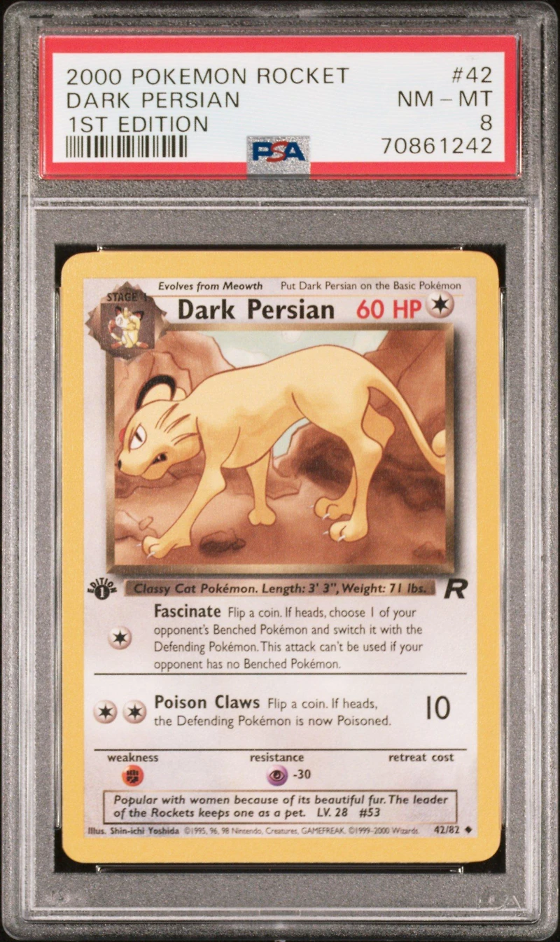 2000 Pokemon Rocket 42 Dark Persian PSA 8