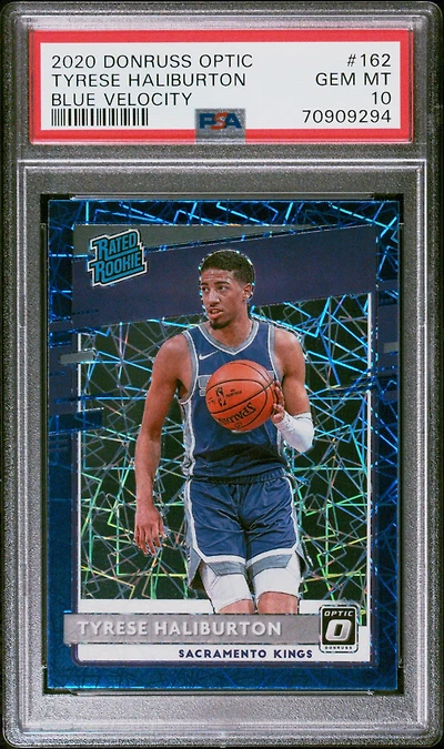 2020 Panini Donruss Optic 162 Tyrese Haliburton Blue Velocity PSA 10