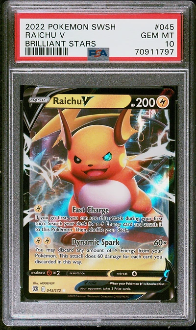 2022 Pokemon Sword & Shield Brilliant Stars 045 Raichu V PSA 10